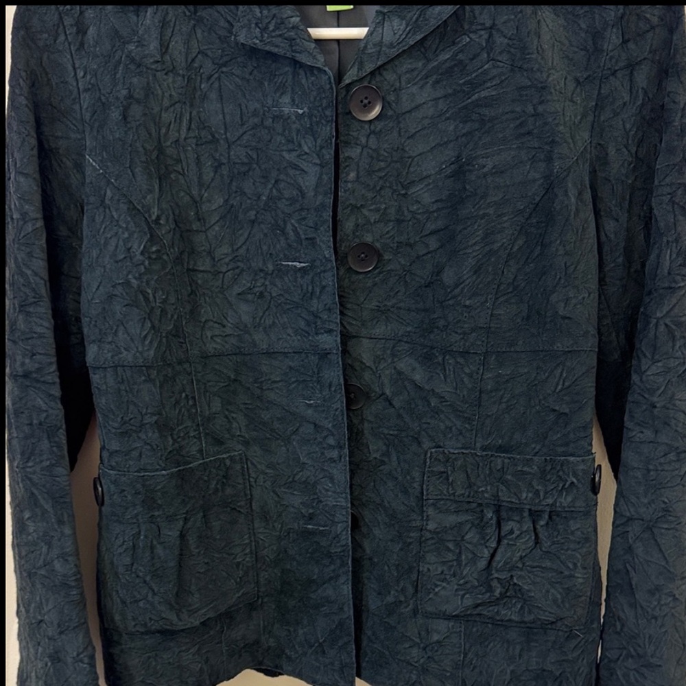 Elegant Dark Green Textured Leather Blazer